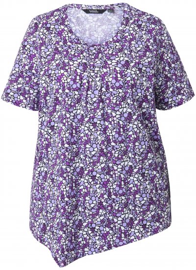 Ulla Popken Floral Pointed Hem Short Sleeve Tee Purple - T-shirts imprimés pour femme - 
