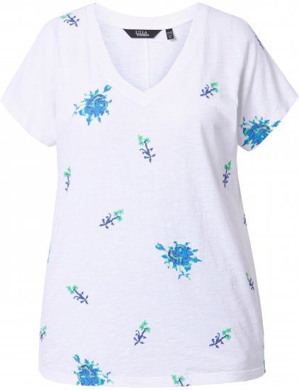 Ulla Popken Cross Stitch Short Sleeve Tee Snow White - T-shirts imprimés pour femme - 