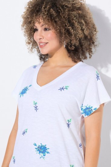 Ulla Popken Cross Stitch Short Sleeve Tee Snow White - T-shirts imprimés pour femme - T-shirts imprimés pour femme