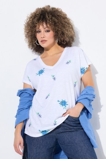 Ulla Popken Cross Stitch Short Sleeve Tee Snow White - T-shirts imprimés pour femme - T-shirts imprimés pour femme