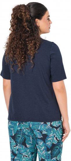 Ulla Popken Ride The Wave Short Sleeve V-Neck Graphic Tee Navy Blue - T-shirts imprimés pour femme - 
