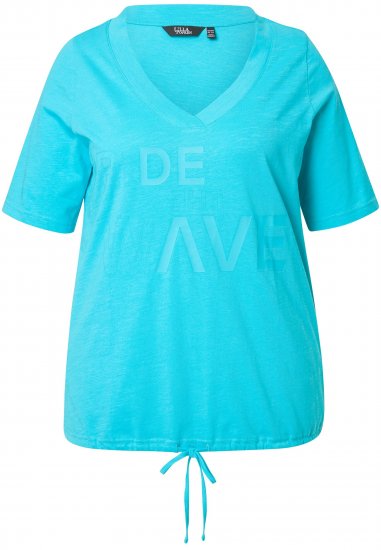 Ulla Popken Ride The Wave Short Sleeve V-Neck Graphic Tee Deep Aqua - T-shirts imprimés pour femme - 