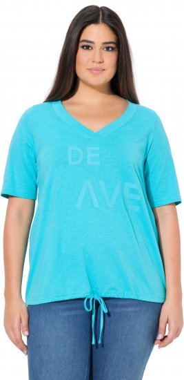 Ulla Popken Ride The Wave Short Sleeve V-Neck Graphic Tee Deep Aqua - T-shirts imprimés pour femme - 