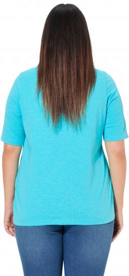 Ulla Popken Ride The Wave Short Sleeve V-Neck Graphic Tee Deep Aqua - T-shirts imprimés pour femme - 