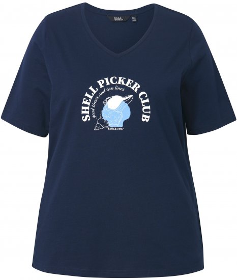 Ulla Popken Shell Picker Club Short Sleeve Graphic Tee Navy - T-shirts imprimés pour femme - 