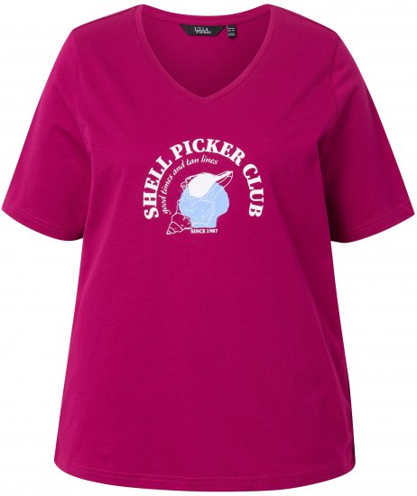 Ulla Popken Shell Picker Club Short Sleeve Graphic Tee Magnolia Red - T-shirts imprimés pour femme - 