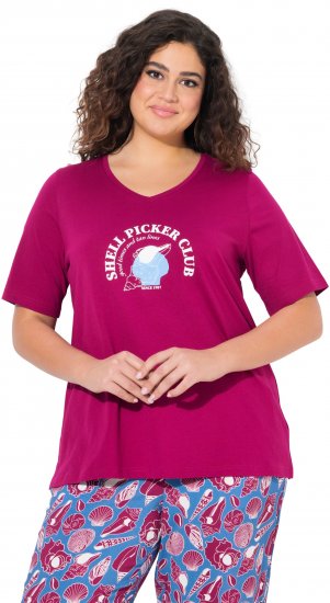 Ulla Popken Shell Picker Club Short Sleeve Graphic Tee Magnolia Red - T-shirts imprimés pour femme - 