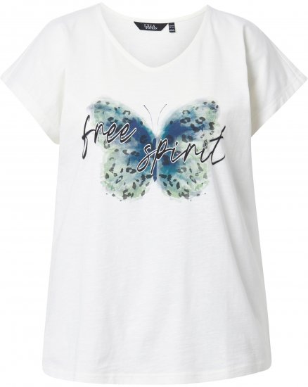 Ulla Popken Free Spirit Butterfly Cap Sleeve Graphic Tee Off-White - T-shirts imprimés pour femme - 
