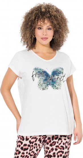 Ulla Popken Free Spirit Butterfly Cap Sleeve Graphic Tee Off-White - T-shirts imprimés pour femme - 