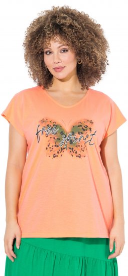 Ulla Popken Free Spirit Butterfly Cap Sleeve Graphic Tee Coral - T-shirts imprimés pour femme - 