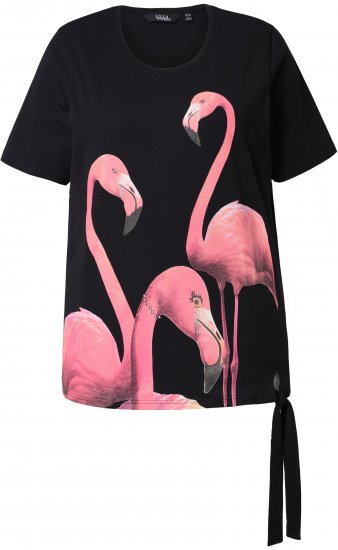 Ulla Popken Flamingo Short Sleeve Graphic Tee Black - T-shirts imprimés pour femme - 