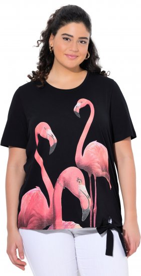 Ulla Popken Flamingo Short Sleeve Graphic Tee Black - T-shirts imprimés pour femme - 