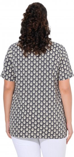 Ulla Popken Cactus Print Short Sleeve V-Neck Tee Graphite Grey - T-shirts imprimés pour femme - 