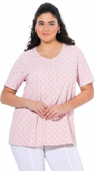 Ulla Popken Cactus Print Short Sleeve V-Neck Tee Pink - T-shirts imprimés pour femme - 