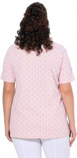 Ulla Popken Cactus Print Short Sleeve V-Neck Tee Pink - T-shirts imprimés pour femme - 