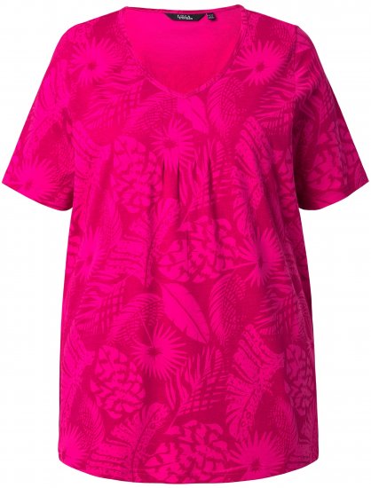 Ulla Popken Feather Print Short Sleeve V-Neck Tee Berry - T-shirts imprimés pour femme - 