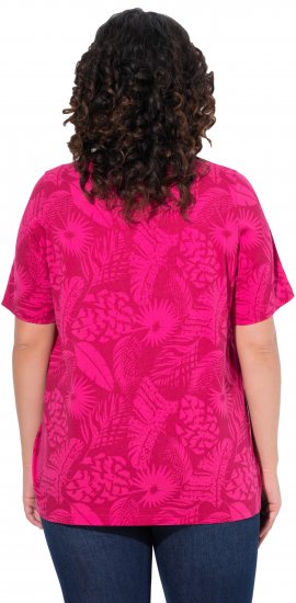 Ulla Popken Feather Print Short Sleeve V-Neck Tee Berry - T-shirts imprimés pour femme - 