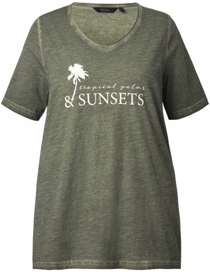 Ulla Popken Sunset Lettering Short Sleeve Graphic Tee Olive - T-shirts imprimés pour femme - 