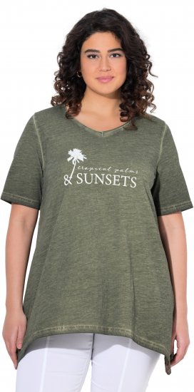 Ulla Popken Sunset Lettering Short Sleeve Graphic Tee Olive - T-shirts imprimés pour femme - 