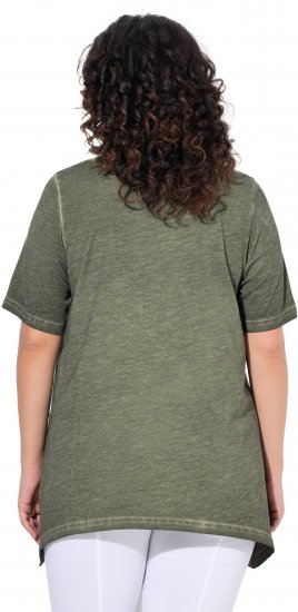 Ulla Popken Sunset Lettering Short Sleeve Graphic Tee Olive - T-shirts imprimés pour femme - 