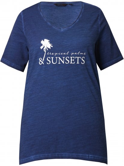 Ulla Popken Sunset Lettering Short Sleeve Graphic Tee Ink Blue - T-shirts imprimés pour femme - 
