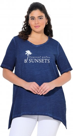Ulla Popken Sunset Lettering Short Sleeve Graphic Tee Ink Blue - T-shirts imprimés pour femme - 