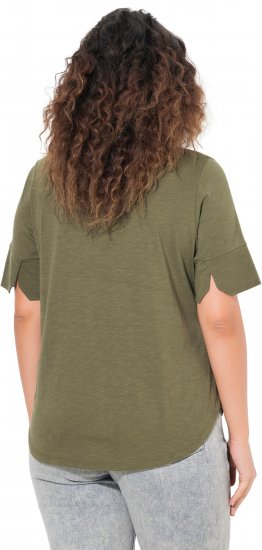 Ulla Popken Beaded Short Sleeve Graphic Tee Olive - T-shirts imprimés pour femme - 