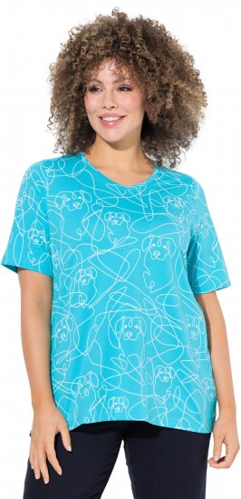 Ulla Popken Abstract Animal Print Short Sleeve Tee Deep Aqua - T-shirts imprimés pour femme - 