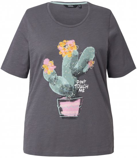 Ulla Popken Cactus Short Sleeve Graphic Tee Graphite Grey - T-shirts imprimés pour femme - 