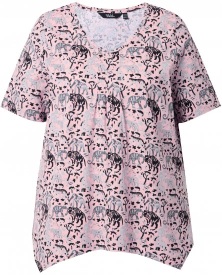 Ulla Popken Half-sleeve A-line V-neck Pointed Hem Animal Pattern T-shirt Pastel Rose - T-shirts imprimés pour femme - 