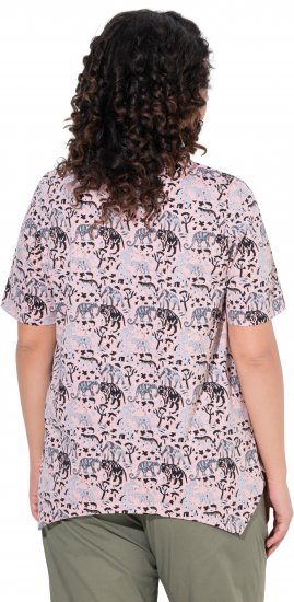 Ulla Popken Half-sleeve A-line V-neck Pointed Hem Animal Pattern T-shirt Pastel Rose - T-shirts imprimés pour femme - 