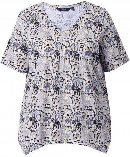 Ulla Popken Half-sleeve A-line V-neck Pointed Hem Animal Pattern T-shirt Moss - T-shirts imprimés pour femme - 