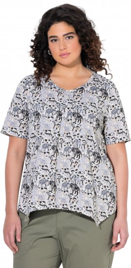 Ulla Popken Half-sleeve A-line V-neck Pointed Hem Animal Pattern T-shirt Moss - T-shirts imprimés pour femme - 