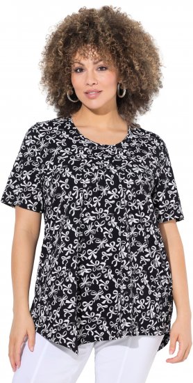 Ulla Popken Bow Print Short Sleeve Pointed Hem Tee Black - T-shirts imprimés pour femme - 