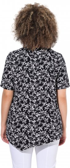 Ulla Popken Bow Print Short Sleeve Pointed Hem Tee Black - T-shirts imprimés pour femme - 