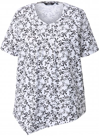 Ulla Popken Bow Print Short Sleeve Pointed Hem Tee Snow White - T-shirts imprimés pour femme - 
