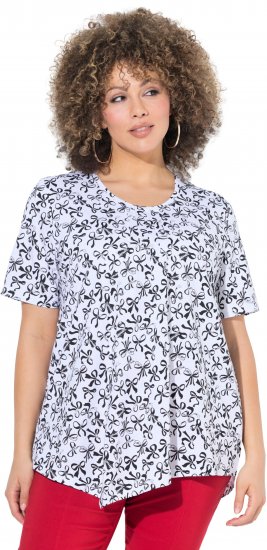 Ulla Popken Bow Print Short Sleeve Pointed Hem Tee Snow White - T-shirts imprimés pour femme - 