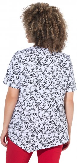 Ulla Popken Bow Print Short Sleeve Pointed Hem Tee Snow White - T-shirts imprimés pour femme - 