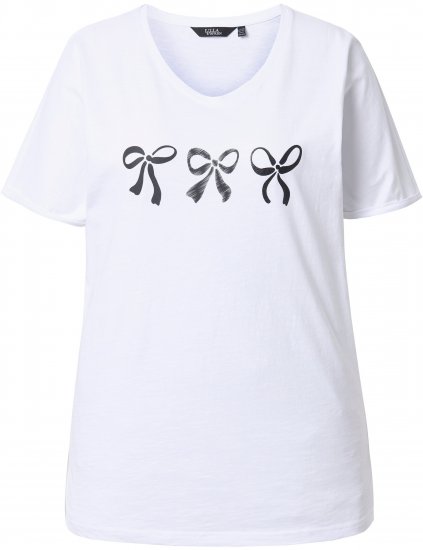 Ulla Popken Bow Short Sleeve Graphic Tee Snow White - T-shirts imprimés pour femme - 