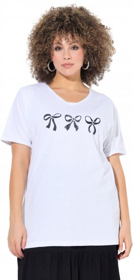 Ulla Popken Bow Short Sleeve Graphic Tee Snow White - T-shirts imprimés pour femme - 