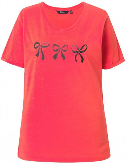 Ulla Popken Bow Short Sleeve Graphic Tee Light Red - T-shirts imprimés pour femme - 