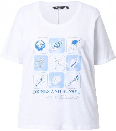Ulla Popken Drinks And Sunset Graphic Tee Snow White - T-shirts imprimés pour femme - 