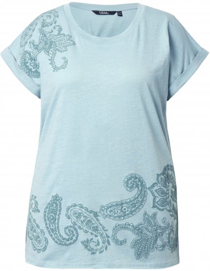 Ulla Popken Textured Paisley Motif Cap Sleeve Tee Light Moss Green - T-shirts imprimés pour femme - 