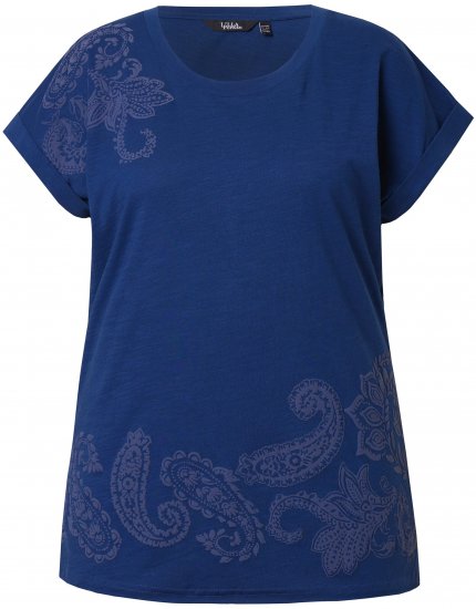 Ulla Popken Textured Paisley Motif Cap Sleeve Tee Navy - T-shirts imprimés pour femme - 