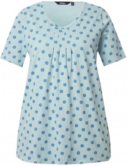 Ulla Popken Tile Print Short Sleeve Pleated Tee Light Moss Green - T-shirts imprimés pour femme - 