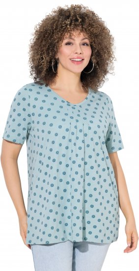 Ulla Popken Tile Print Short Sleeve Pleated Tee Light Moss Green - T-shirts imprimés pour femme - 