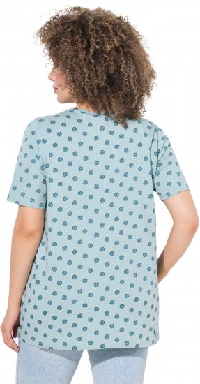 Ulla Popken Tile Print Short Sleeve Pleated Tee Light Moss Green - T-shirts imprimés pour femme - 