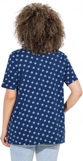 Ulla Popken Tile Print Short Sleeve Pleated Tee Dark Blue - T-shirts imprimés pour femme - 