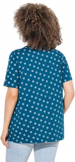 Ulla Popken Tile Print Short Sleeve Pleated Tee Teal - T-shirts imprimés pour femme - 