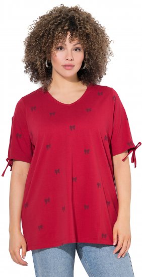 Ulla Popken Bow Print Split Sleeve Tee Ruby Red - T-shirts imprimés pour femme - 
